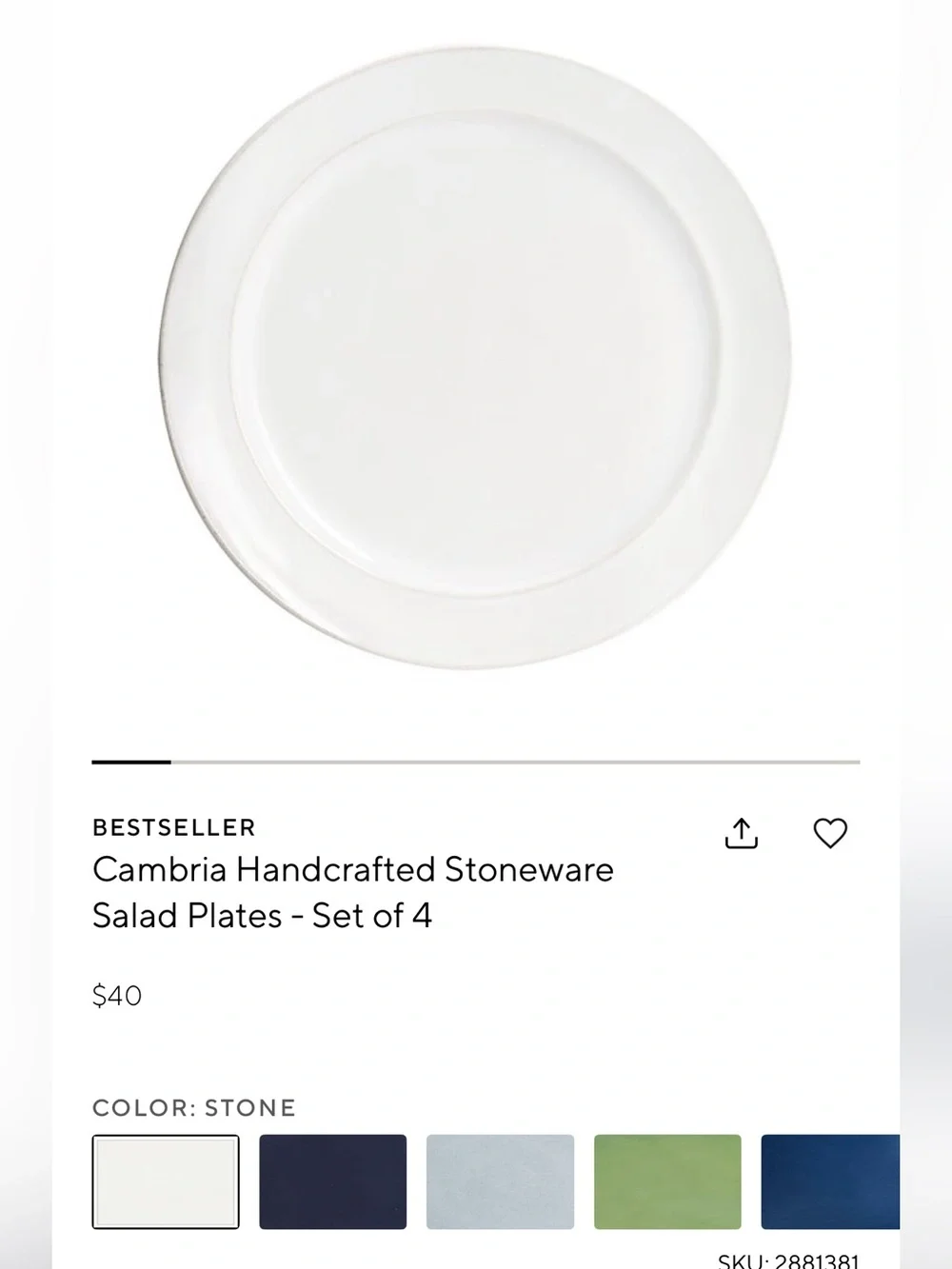 Pottery Barn Cambria Stoneware Salad Plates set of 8 in Stone color
